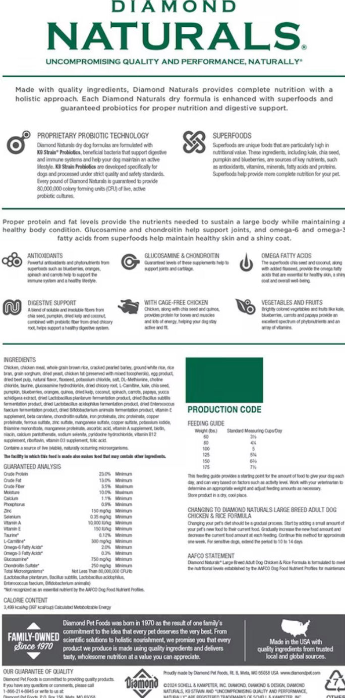 Diamond Naturals Chicken & Rice Lg Adult